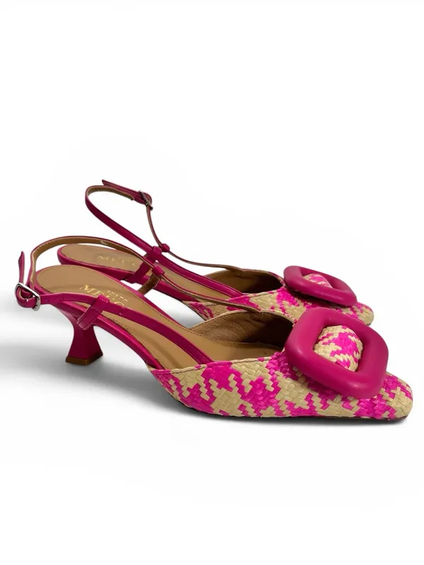Sesto Meucci Woven Houndstooth Slingback Kitten Heels - Image 2