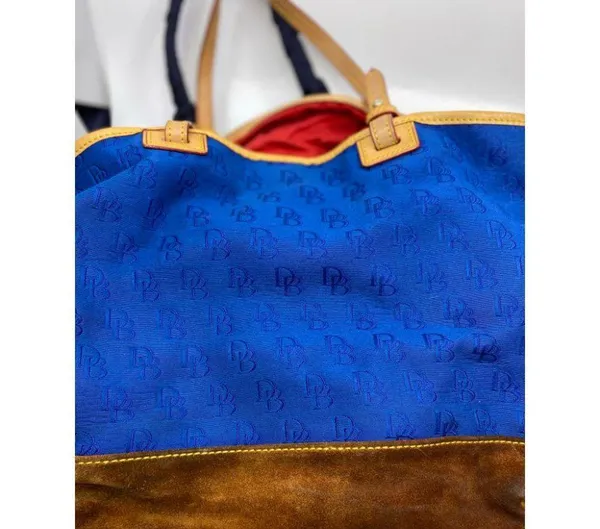 Dooney & BOURKE Blue Brown Large Fabric Tote Bag - Image 15