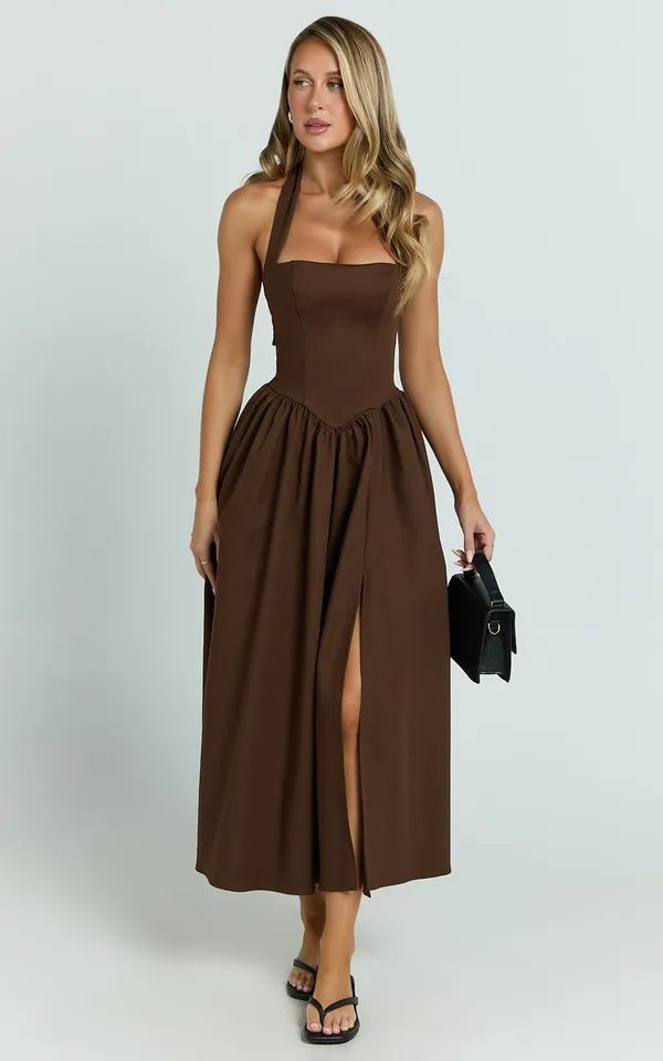 New Showpo Helda Midi Dress Halter Tie Neck Corset Dress Size Small MSRP $139 - Image 4
