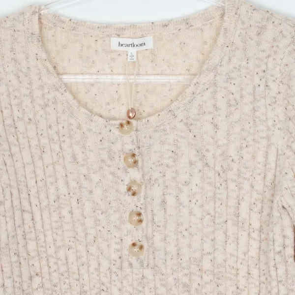 NWT Heartloom Womens Lilah Henley‎ Pullover Sweater in Oat Size L Minimalist - Image 4