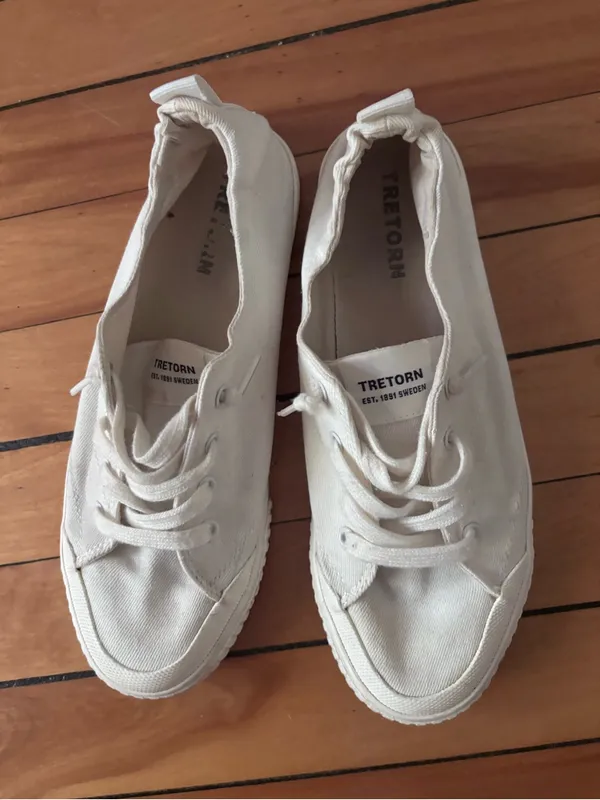 Tretorn White Canvas Sneakers Women’s Size 8 | Slip-On Lace-Up Casual Shoes - Image 5