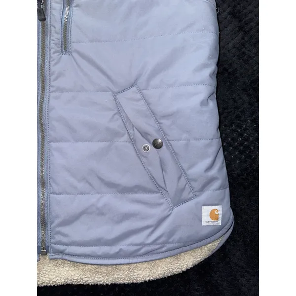 Carhartt Vest Women's Blue Quilted Reversible Sherpa Lined Fleece Workwear Sz M - Image 4