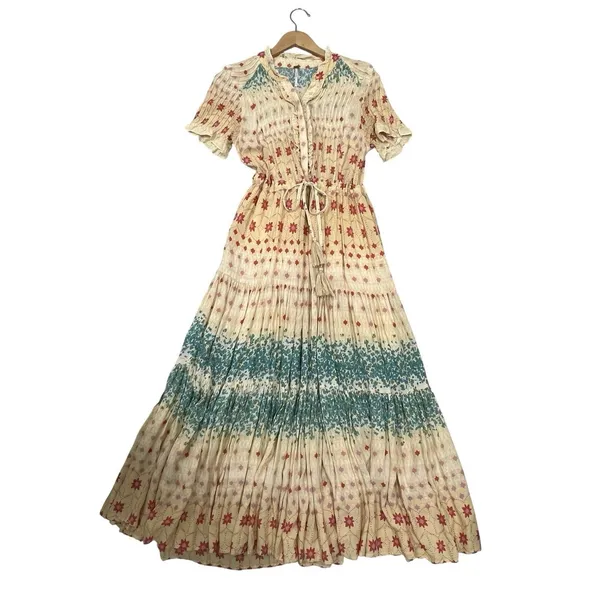 Free People Rare Feeling Cloud Combo Printed Tiered Floral Maxi Dress Size S - Image 5