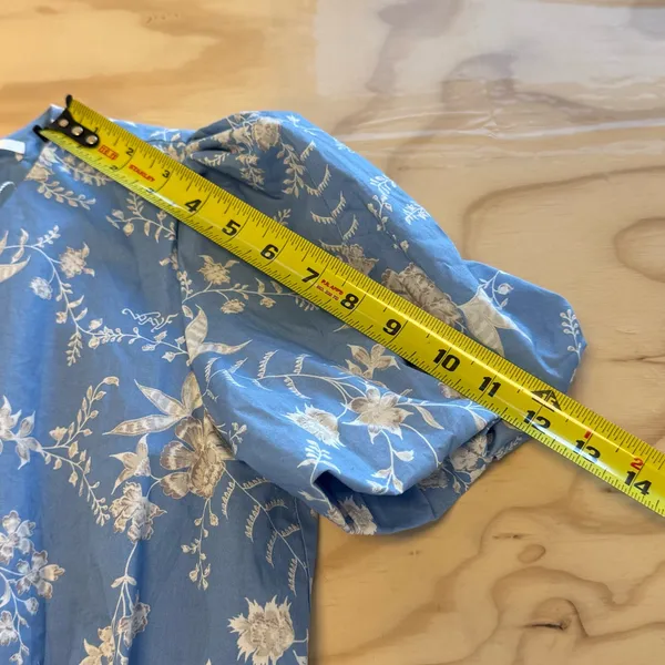 WAYF Plaza Cutout Puff Sleeve Cottagecore Floral Tiered Maxi Dress Blue White Sm - Image 13