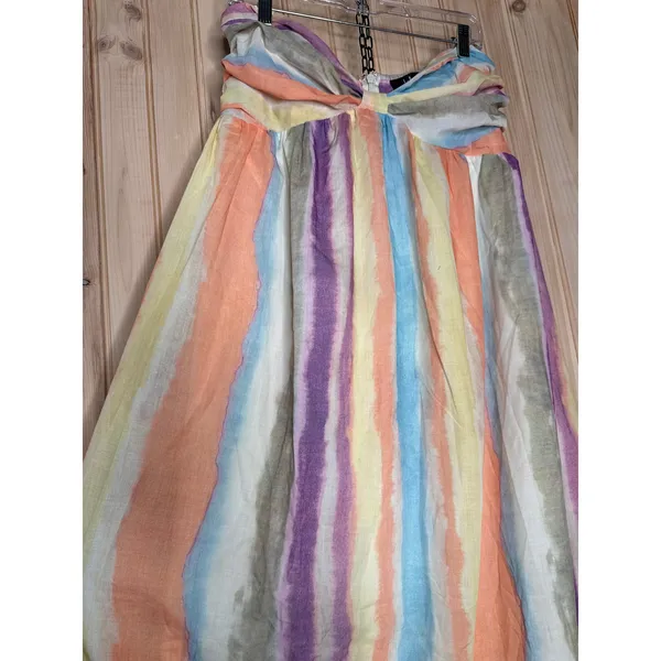 NWT Lulus Kelia Peach Multi Striped Midi Dress Coastal Resort Vacay Ruffled Sz L - Image 3