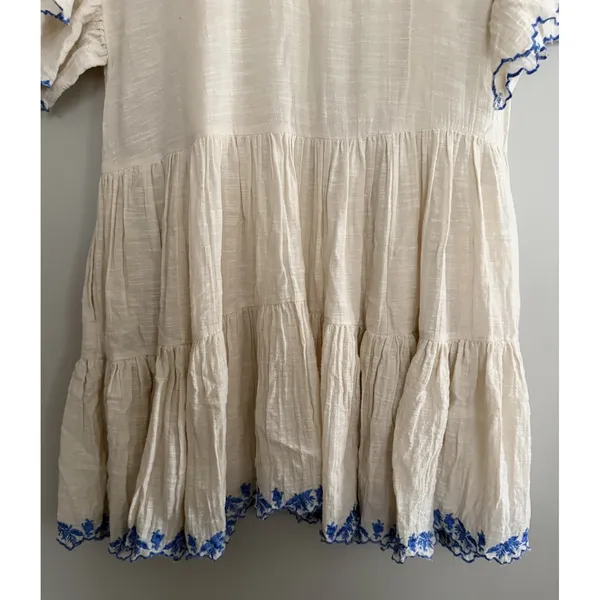Free People Santiago Embroidered Boho Mini Dress Ivory and Blue‎ Size Medium - Image 6