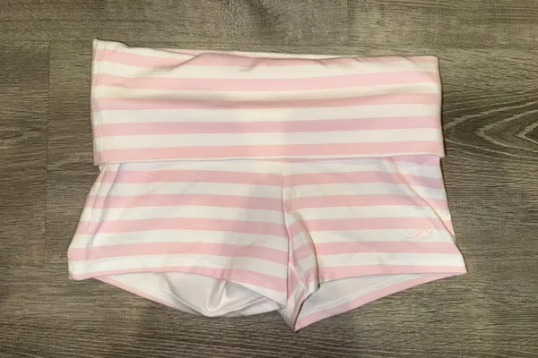 Pink X Frankie’s Bikinis Set Peony Stripe Size Small Top XS Shorts - Image 3