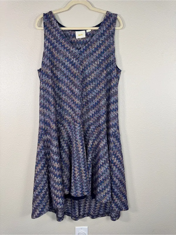 Maeve Blue Pink Zig Zag High Low Dress Womens XL Boho Casual Anthropologie Mini - Image 12