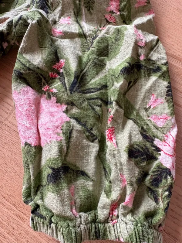 Agua Bendita Olive Green and Pink Floral Cropped Tie-Front Top - Image 3