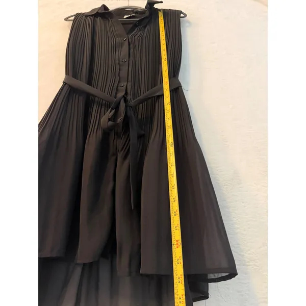 Joie Black Pleated Sleeveless Button Down Belted Mini Dress‎ Large L - Image 2