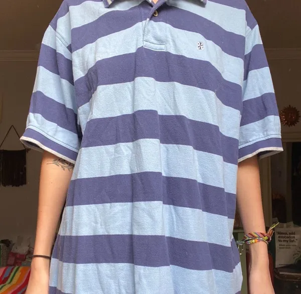 Polo Blue Striped Collared Short Sleeve Shirt - Image 3