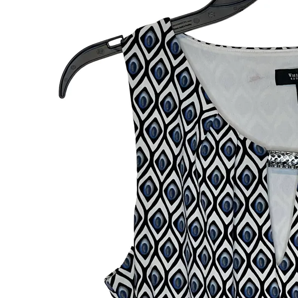 White House Black Market Women's Top Geometric Ruched Sleeveless Keyhole‎ Small - Image 3