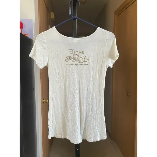 Women's Harley-Davidson Beige Purple Floral Short Sleeve Tee XS - Image 3
