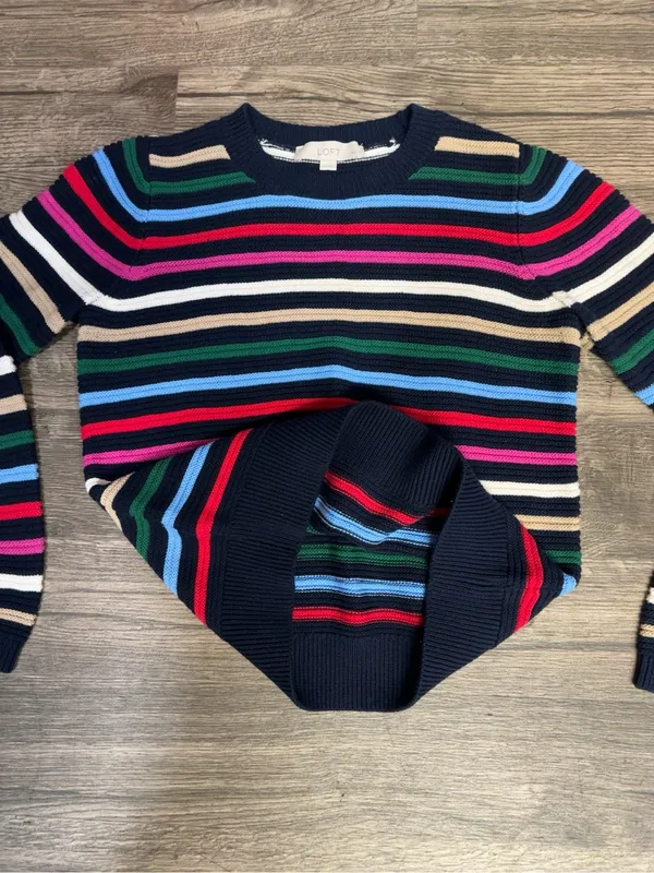 LOFT Striped Crewneck Sweater - Navy, Pink, Blue, Green, Cream - Image 3