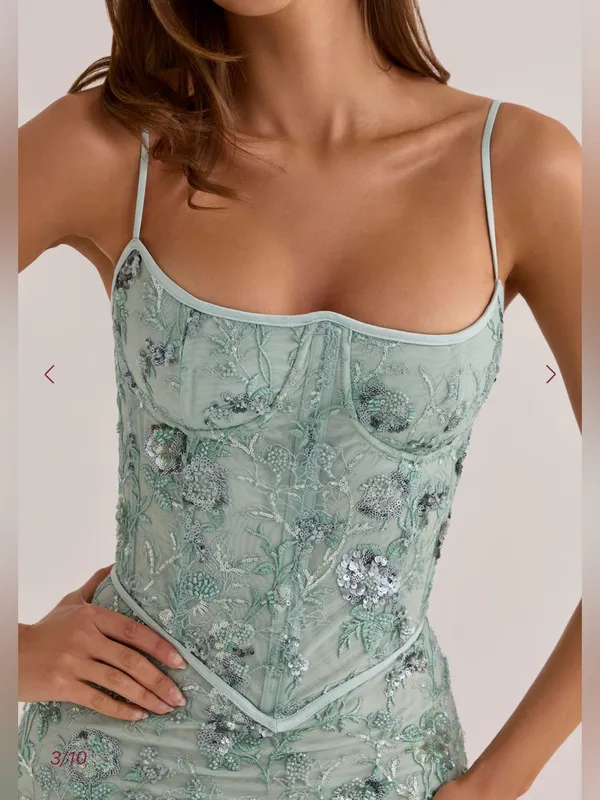 NEW House of Cb Naima Hand Beaded Corset Jade Green Gown Sz S - Image 2