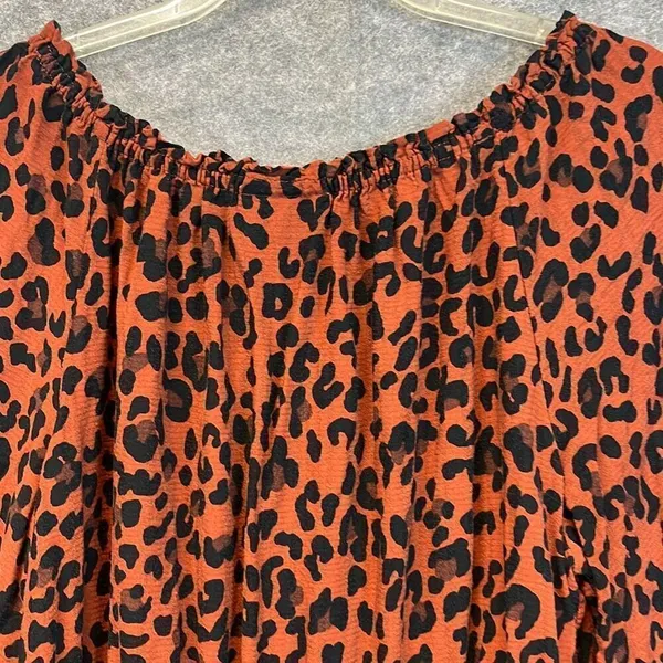 KNOX‎ ROSE Dress Size Large Smocked Elastic Waist Animal Print Rust Large Fall - Image 12