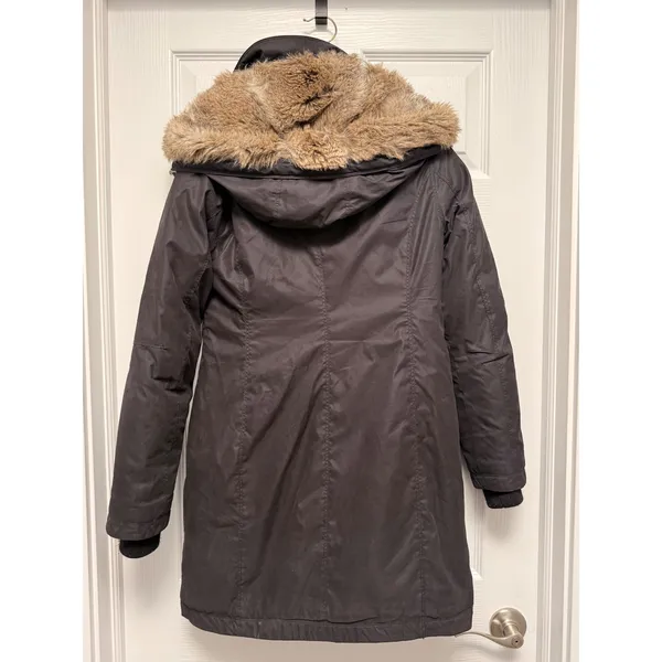 Babaton Oskar Parka Black Goose Down Waterproof Winter Coat Faux Fur Hood XS - Image 2