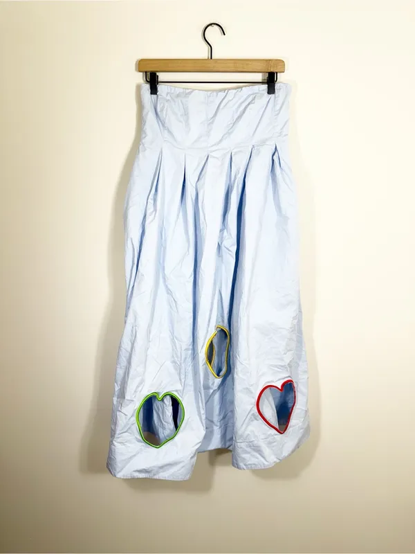 Anthropologie Mare Mare Strapless Cut-Out Hearts A-Line Midi Dress Light Blue - Image 5