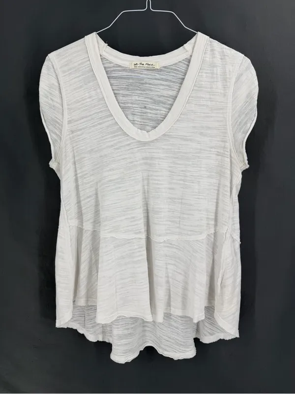 We the free sweetness white scoop neck oversized raw hem tunic Tshirt top - Image 2