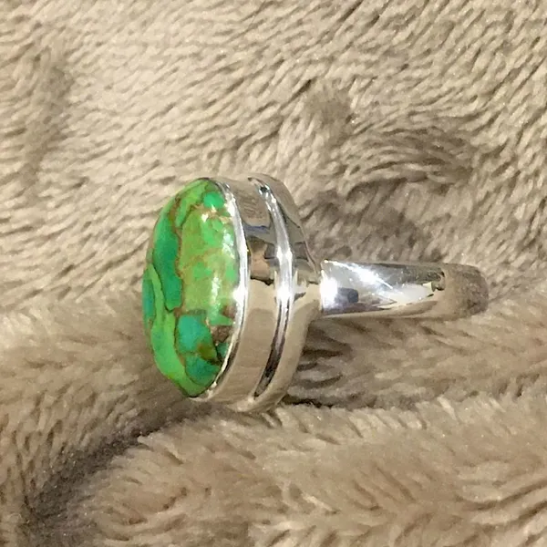 Mohave Green Turquoise Sterling Silver Ring 8-3/4 - Image 3