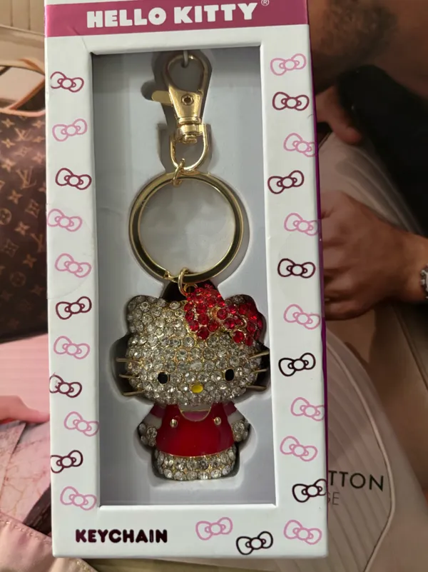 Hello Kitty Gold Tone Crystal Keychain with Red Accents - Image 3