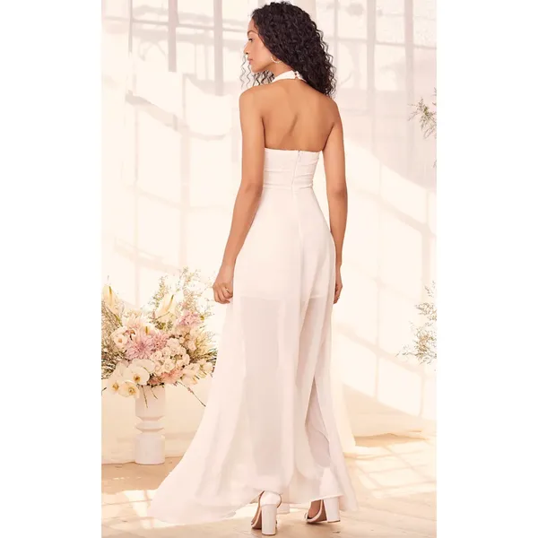 Lulus Love Speaks White Lace Halter Maxi Romper Wedding Bridal Medium NWT - Image 3