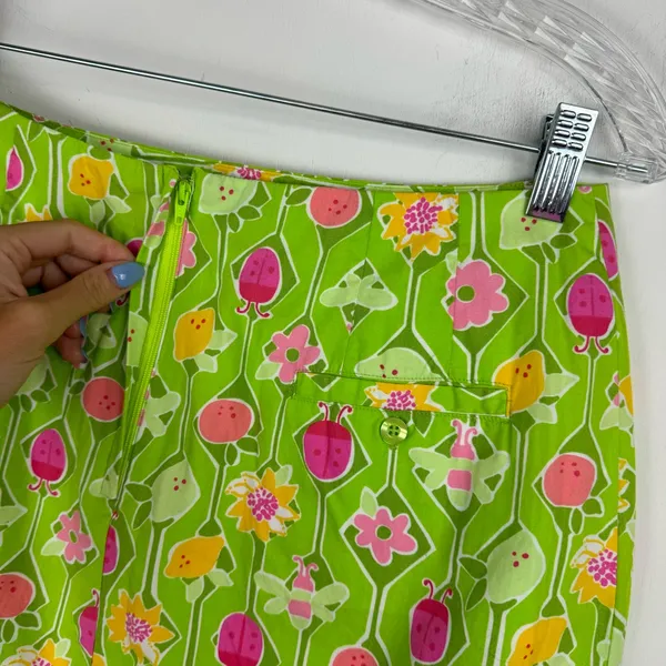 Vtg Lilly Pulitzer Green Floral Spring Mini Skirt Sz 10 Lime Lemon Ladybug - Image 13