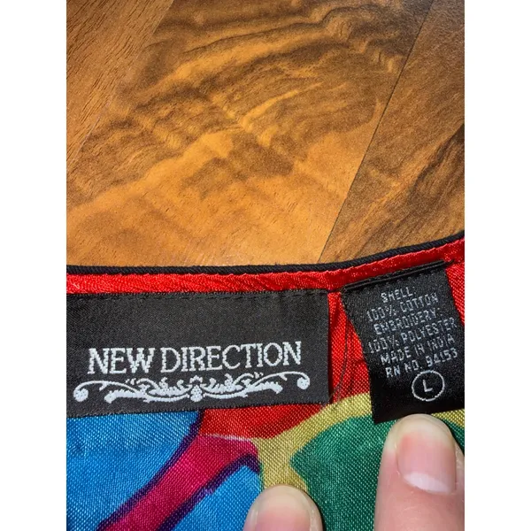 New Direction Jacket Womens Large Black Floral Embroidered‎ Applique art to wear - Image 3