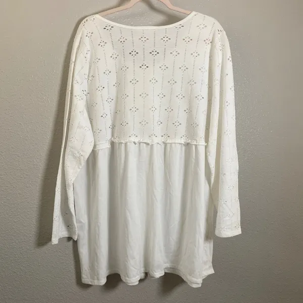 White Eyelet Lace Top 1X Cottagecore Summer Casual Boho‎ Chic Bohemian Babydoll - Image 2