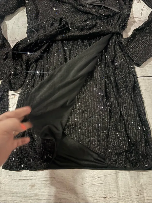 Black Sequin Wrap Dress - Elegant Women's Evening Dress small - Image 3