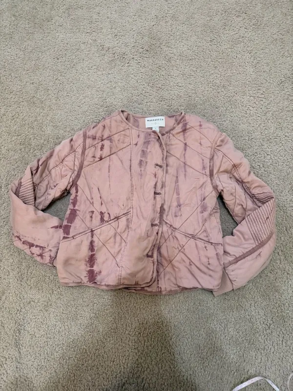 Marrakech Anthro Style Quilted Jacket small pink tie dye moto lightweight - Image 4