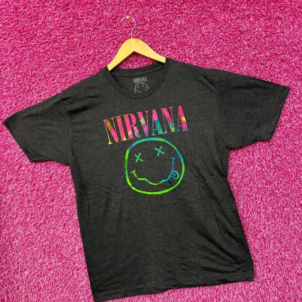 Nirvana Nevermind Dead Eyes Colorburst Smiley Grunge Tee XL - Image 2