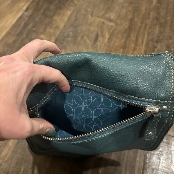 Fossil Long‎ Live Vintage Women's Teal Green Pebbled Leather Purse Crossbody Bag - Image 4