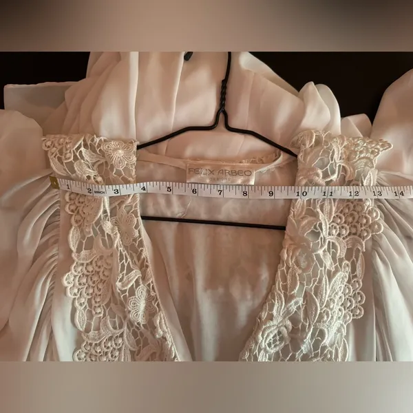 Vintage Felix Arbeo White Chiffon Lace Dress Romantic Long Sleeve 70s Small - Image 13