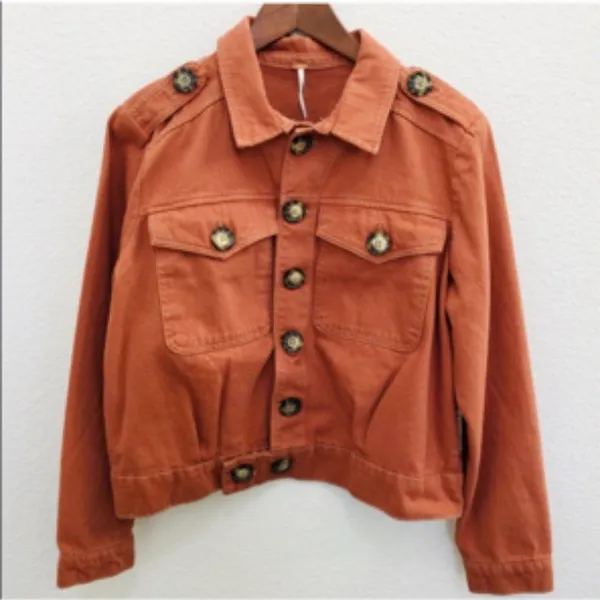 Free People Relaxed Fit Cotton Canvas Jacket Pumpkin TerraCotta Small - Image 2