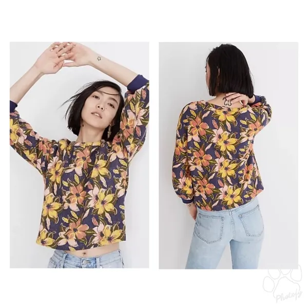 Miles By Madewell Island Magnolias Jacquard Sweatshirt M - Image 4