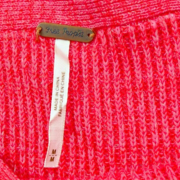 Free People Alana Linen Blend Cable Knit Off Shoulder Sweater Red MEDIUM - Image 4