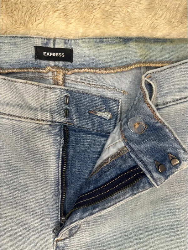 Express 70s Flare Mid Rise light wash stretch denim jeans 12S coastal cowgirl - Image 4