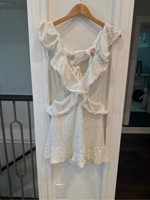 Show Me Your Mumu White Sequin Tie Front Cutout Mini Dress Size S - Image 2