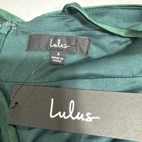 Lulus Emerald Green Satin Maxi Formal Dress Sleeveless Halter S Bridesmaid *FLAW - Image 5
