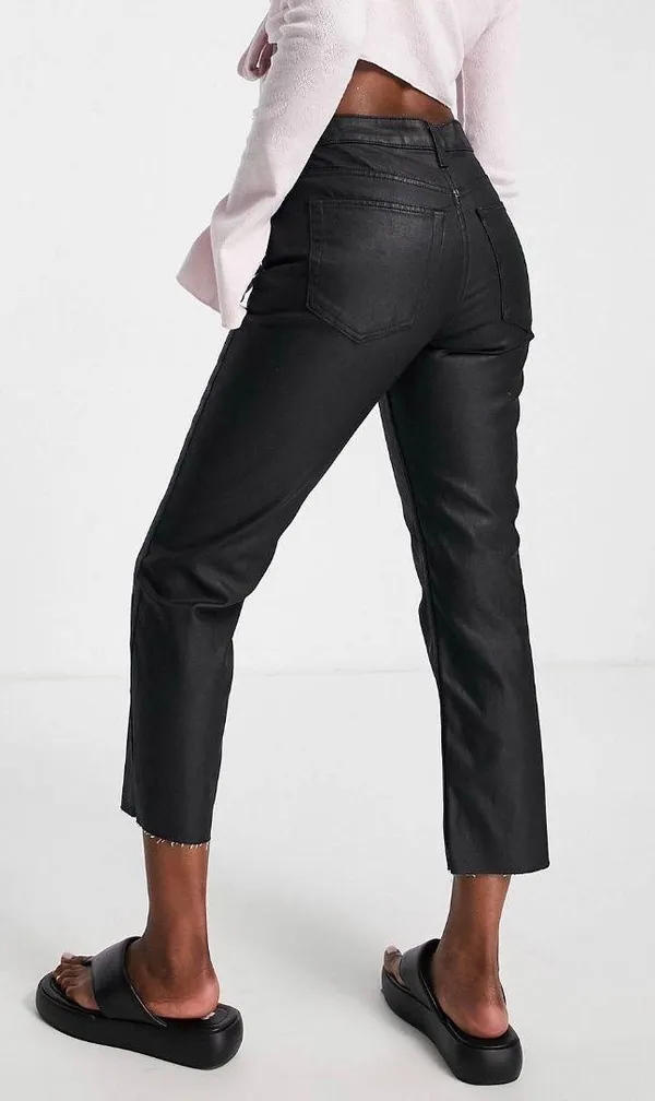 Topshop Straight Jeans in Coated Black - Image 3