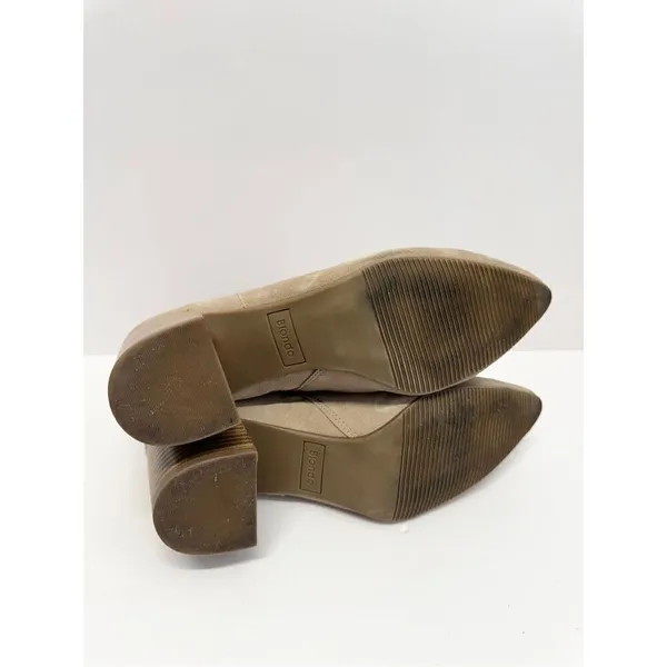Blondo Booties Size 8 Tan Cow Suede Ankle Boots Block Heel Pull On Side‎ Zip - Image 9