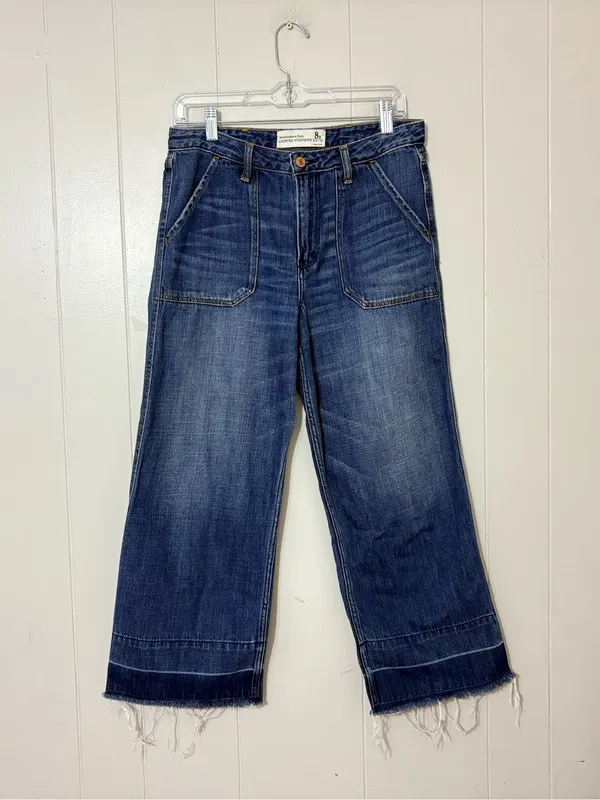 Abercrombie & Fitch Cropped Stovepipe Jeans Size 8R Wide Leg Raw Hem - Image 2