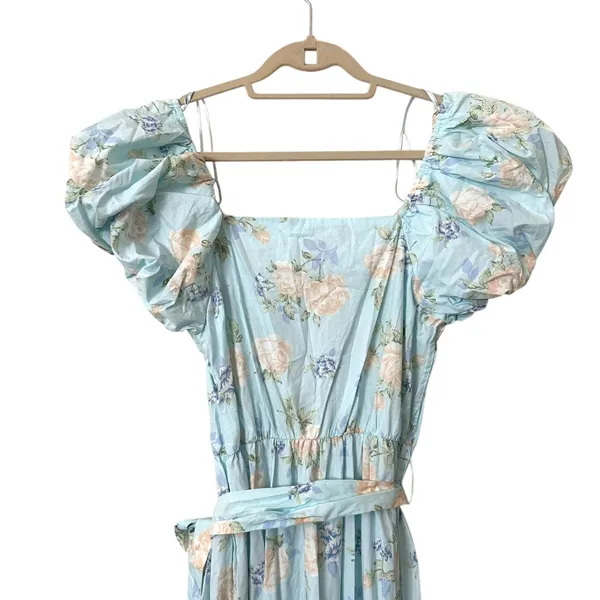 LOVESHACKFANCY X TARGET Floral Puff Sleeve Midi Dress Blue Sz 0‎ - Image 5