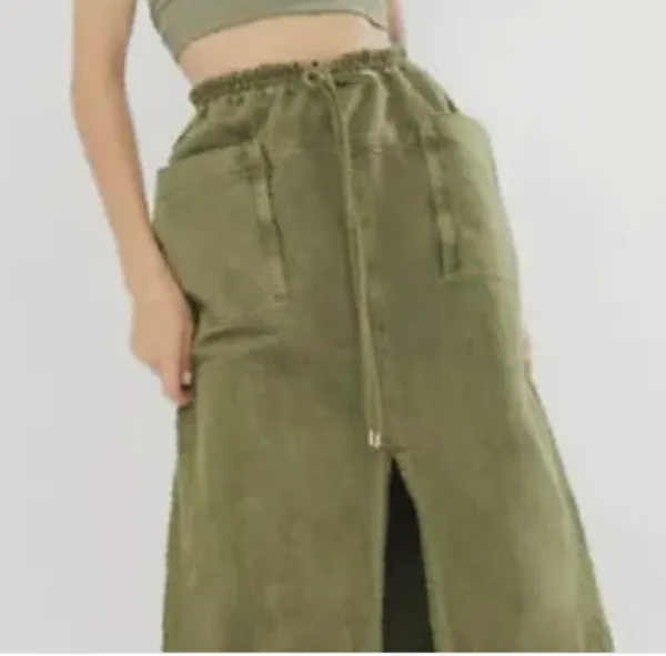 Free People Woke Up Like This stretch waist maxi green denim slit skirt sz L - Image 3