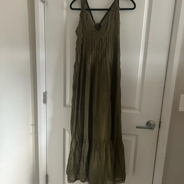 Free People Olive V-Neck Tiered Maxi Dress - Image 3