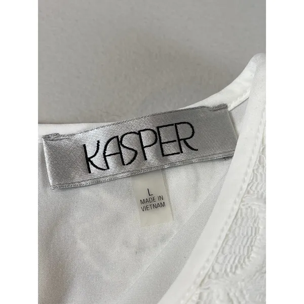 Kasper White Floral Lace Overlay Tunic Top Size L Sleeveless - Image 3