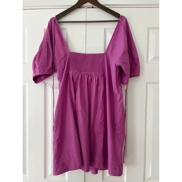 Free‎ People Spring Bud Mini Dress Magenta Purple Smocked Back OB2058172 XL - Image 2