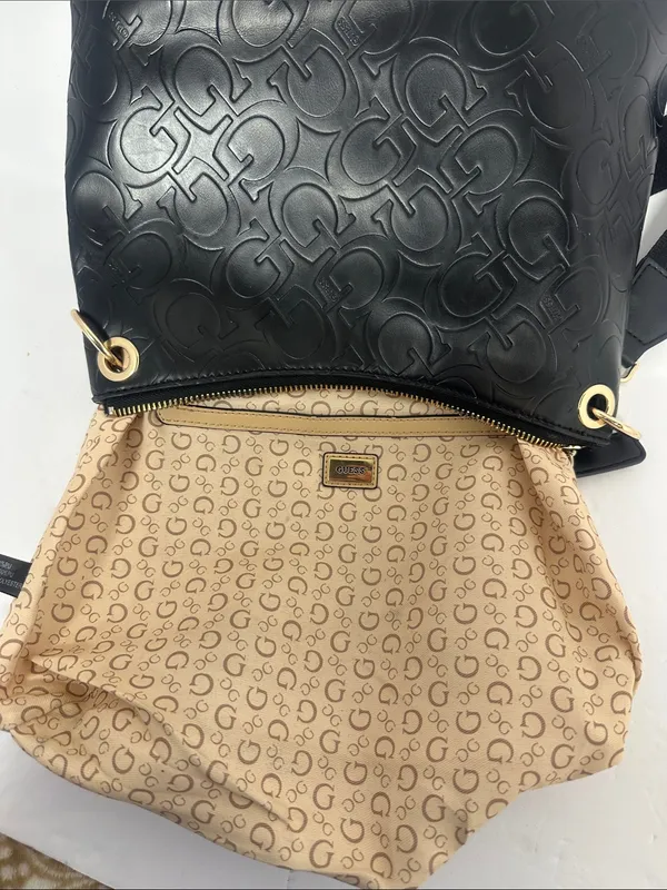 GUESS Black Embossed Logo Crossbody with Gold Hardware - Image 11