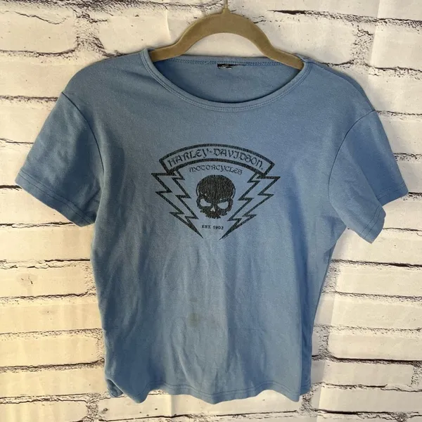 Harley-Davidson Vintage 2004 Y2K Blue Short Sleeve Tee Graphic T Shirt SZ M Bike - Image 5